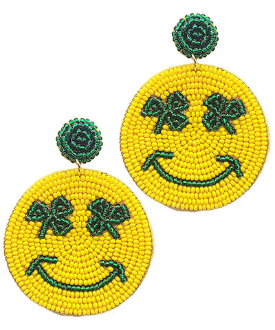 St Patrick's Day Beaded Smiley Face Earrings