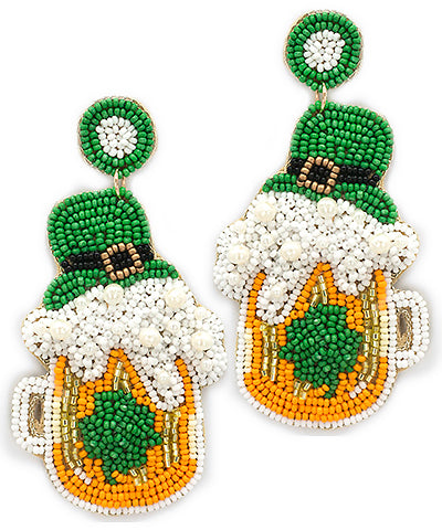 St. Patrick's Day Beaded Beer Mug & Hat Earrings