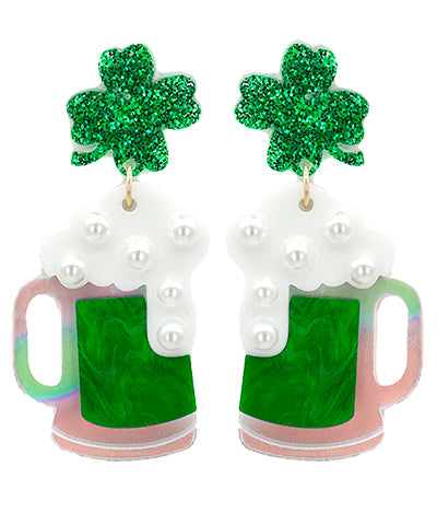 Glitter Clover & Beer Mug Earrings