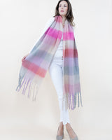 Fuzzy Multi Color Plaid Scarf