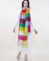 Fuzzy Multi Color Plaid Scarf