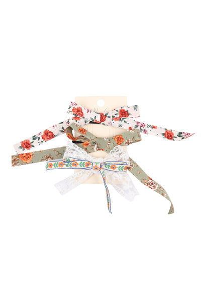 Floral Ribbon Hair Ties & Clip Set