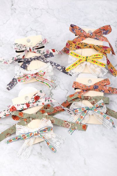 Floral Ribbon Hair Ties & Clip Set