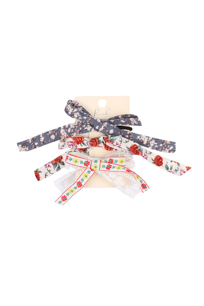 Floral Ribbon Hair Ties & Clip Set