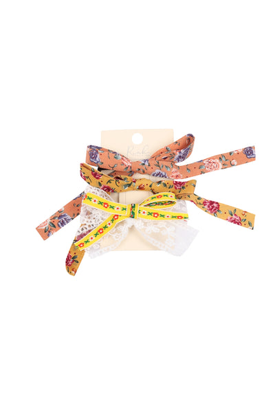 Floral Ribbon Hair Ties & Clip Set