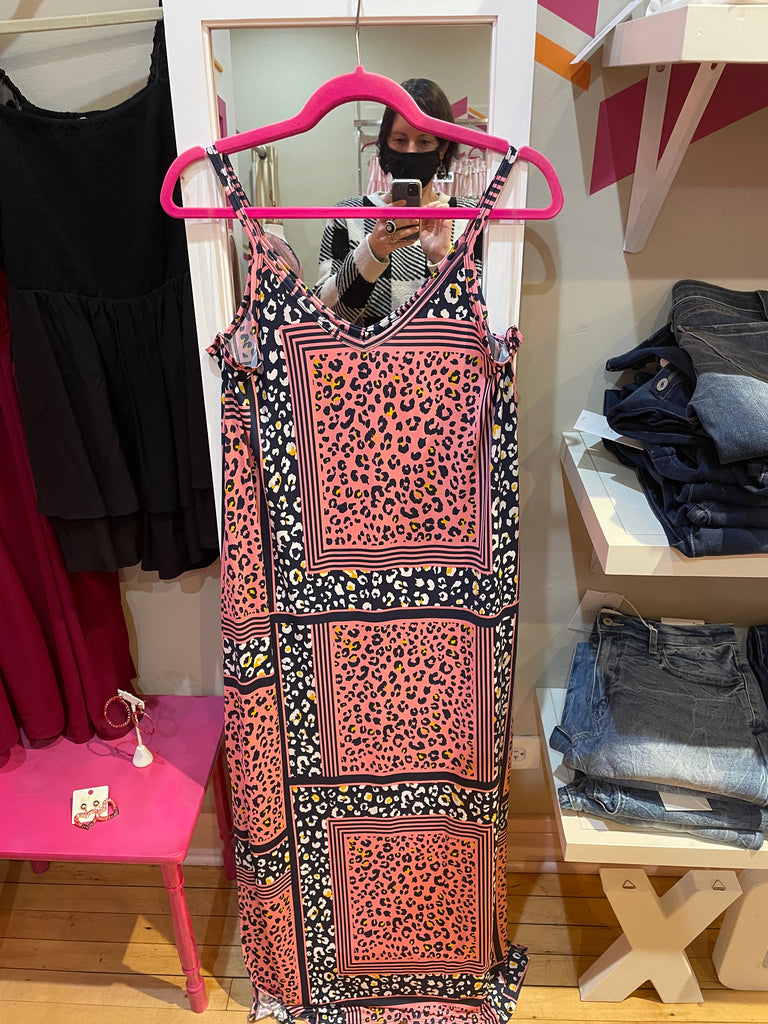 Pink Leopard Maxi Dress with Slits