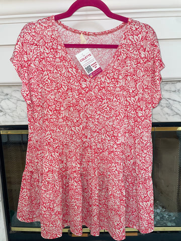 Tiered Floral Top - Red