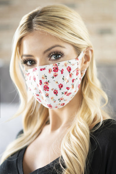 Ivory and Floral Print Reusable Face Mask
