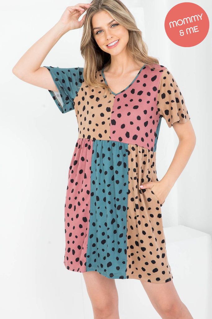 Leopard Color Block V-Neck Pocket Dress