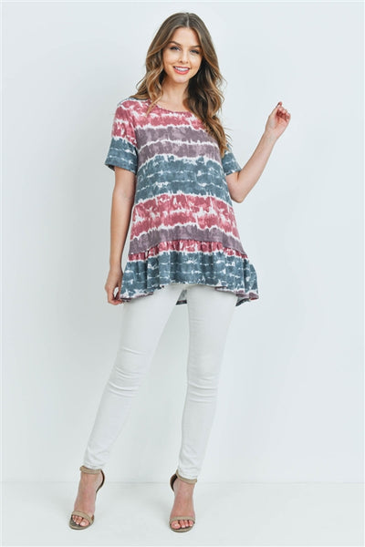 Tie Dye Ruffle Hem Top - Adult