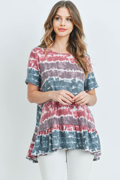 Tie Dye Ruffle Hem Top - Adult