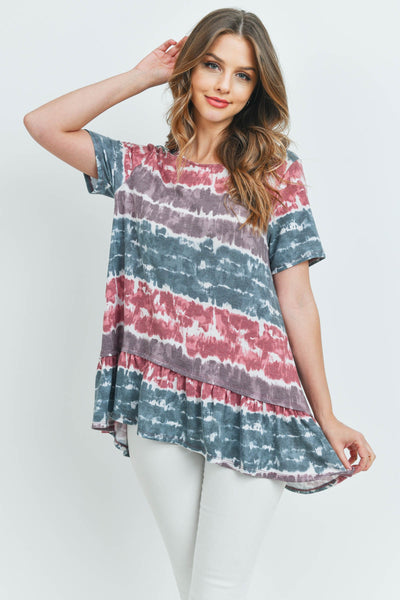 Tie Dye Ruffle Hem Top - Adult