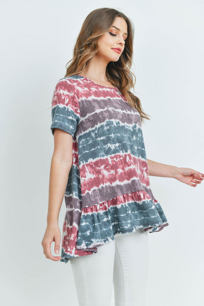 Tie Dye Ruffle Hem Top - Adult