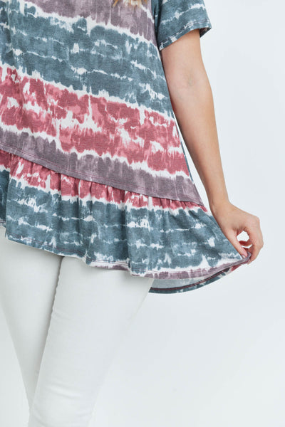 Tie Dye Ruffle Hem Top - Adult