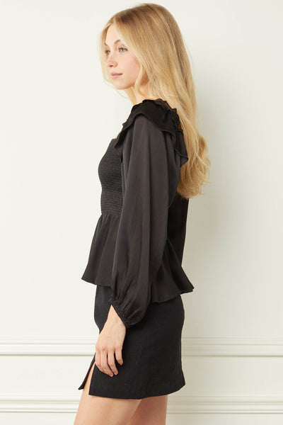 Black Satiny Peplum Top