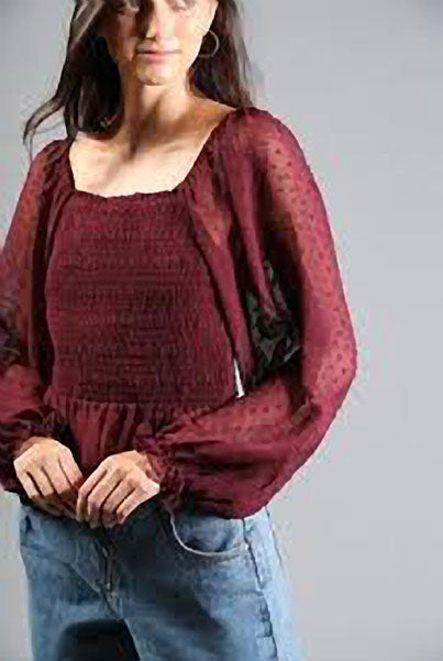 Wine Smocked Top