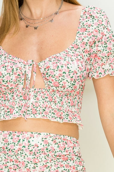 In Bloom Floral Crop Top And Ruched Skirt Set