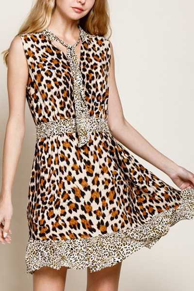 leopard brown sleeveless dress