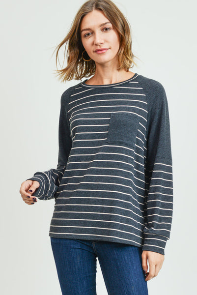 charcoal black grey striped longsleeve top