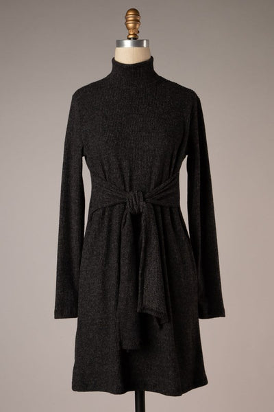 knot dress high neck long sleeve