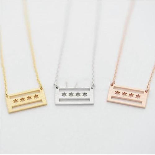 Shop our unisex Chicago Flag Necklace, a stainless steel square pendant in gold, rose gold or silver. A Chicago gift for men, women & Windy City lovers.