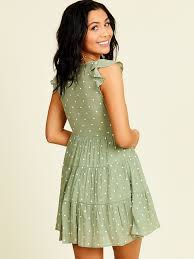 Light Olive V-Neck Button Dress