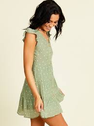Light Olive V-Neck Button Dress