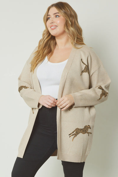 Cheetah Cardigan In Hot Pink And Oatmeal