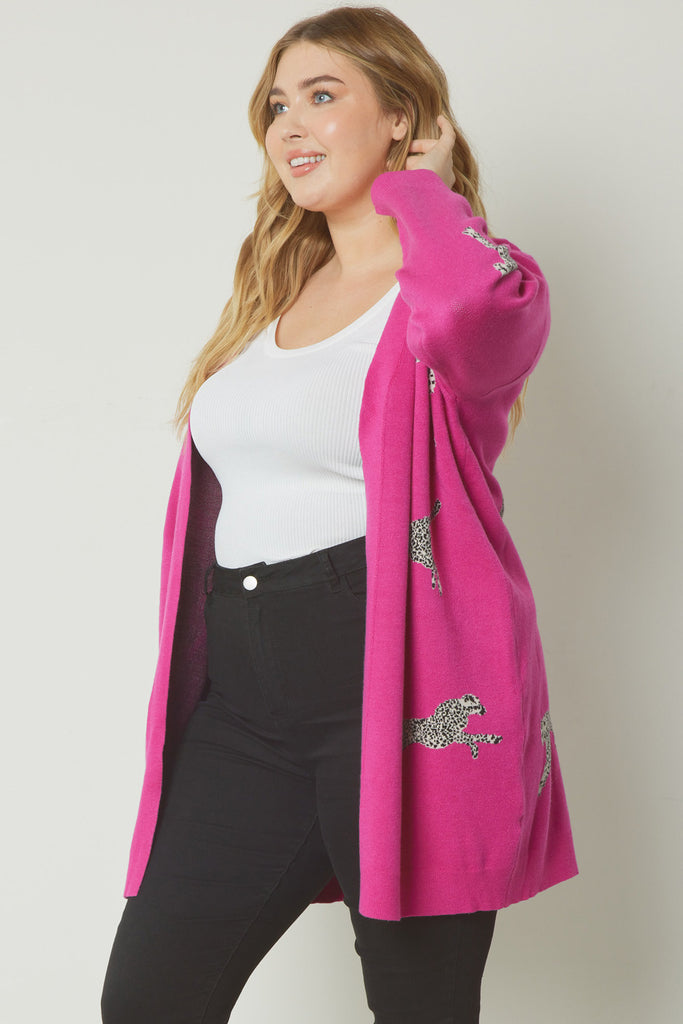 Cheetah Cardigan In Hot Pink And Oatmeal
