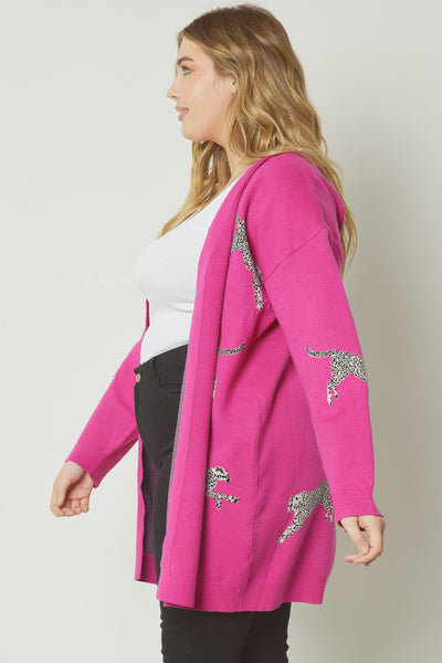 Cheetah Cardigan In Hot Pink And Oatmeal