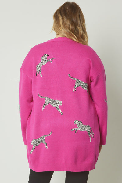 Cheetah Cardigan In Hot Pink And Oatmeal