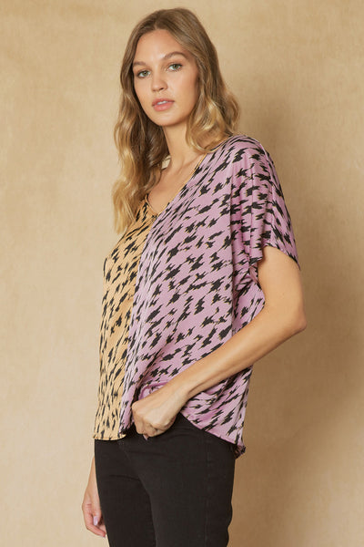 Satin Printed Color Block Top