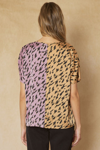 Satin Printed Color Block Top