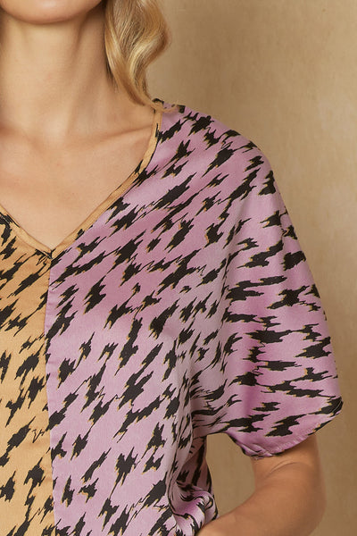 Satin Printed Color Block Top