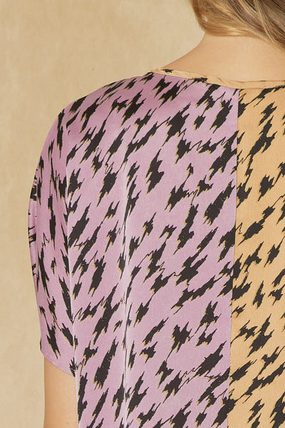 Satin Printed Color Block Top
