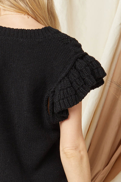 V-Neck Button Up Sweater - Black