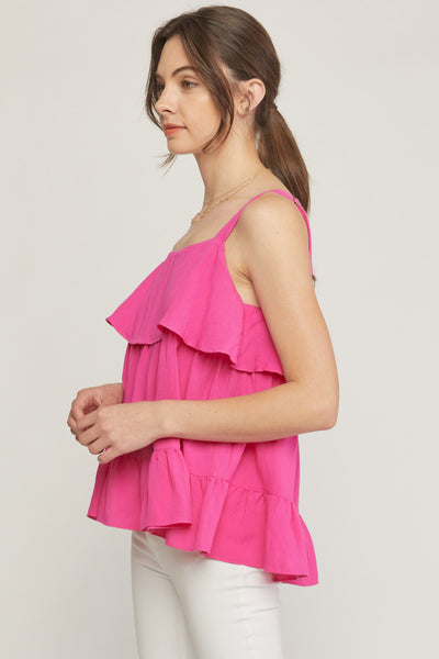 Sleeveless Hot Pink Tiered Top