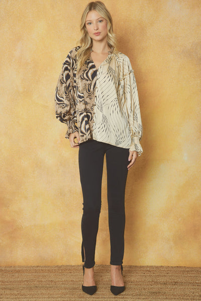 V Neck Long Sleeve Mocha