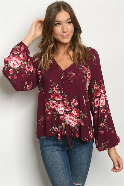 puff sleeve wine top