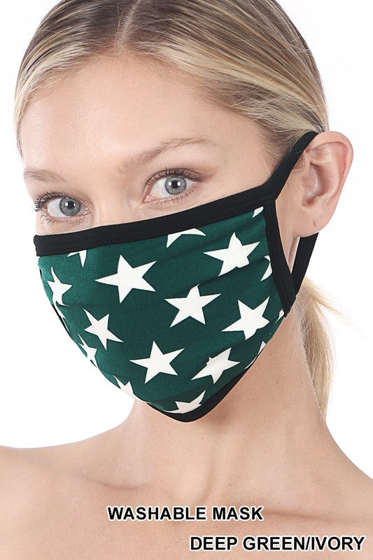 Green with Star Print Reusable Face Mask