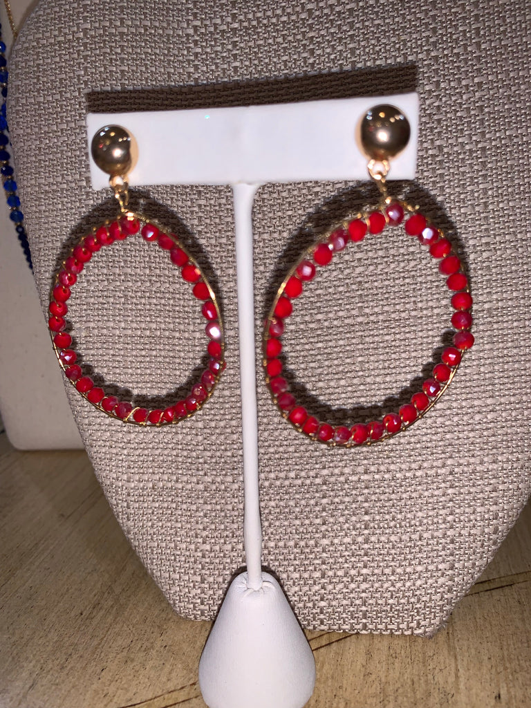 Red Beaded Hoop Earrings