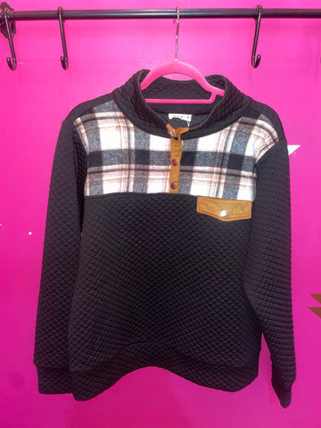 Textured Pullover with Suede Pocket