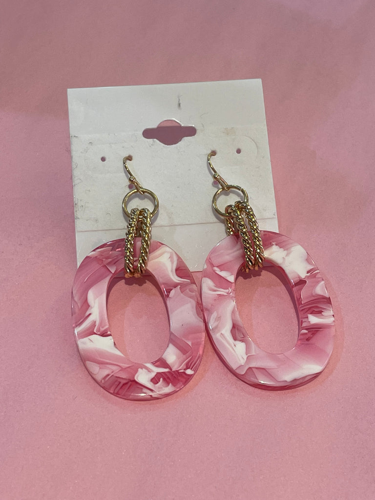 Pink Marble Oval Earrings