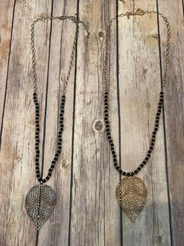 Leaf with Black Bead Necklace