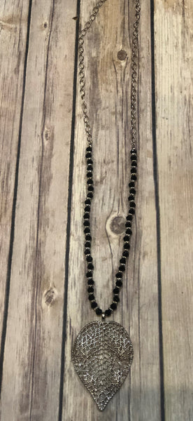 Leaf with Black Bead Necklace