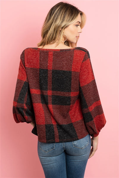 red plaid holiday top