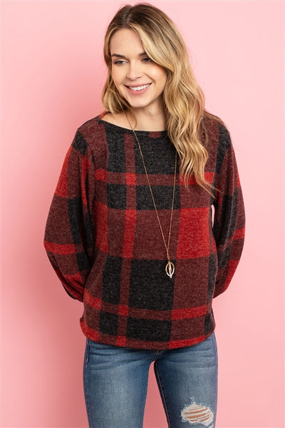 red plaid holiday top