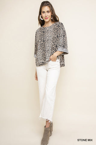stone jaguar animal print top